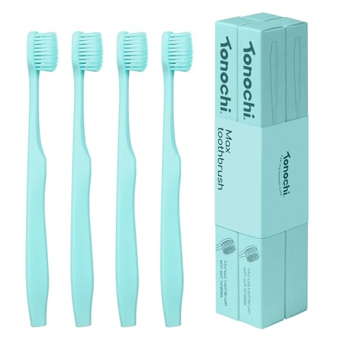 Image of Max Extra Soft Toothbrush for Adults with Sensitive Gums, Soft Bristle Toothbrushes, Wide Head for Back Teeth, Ergonomic Non-Slip Grip, BPA Free, Individually Wrapped, 4 Pack, Mint Green
