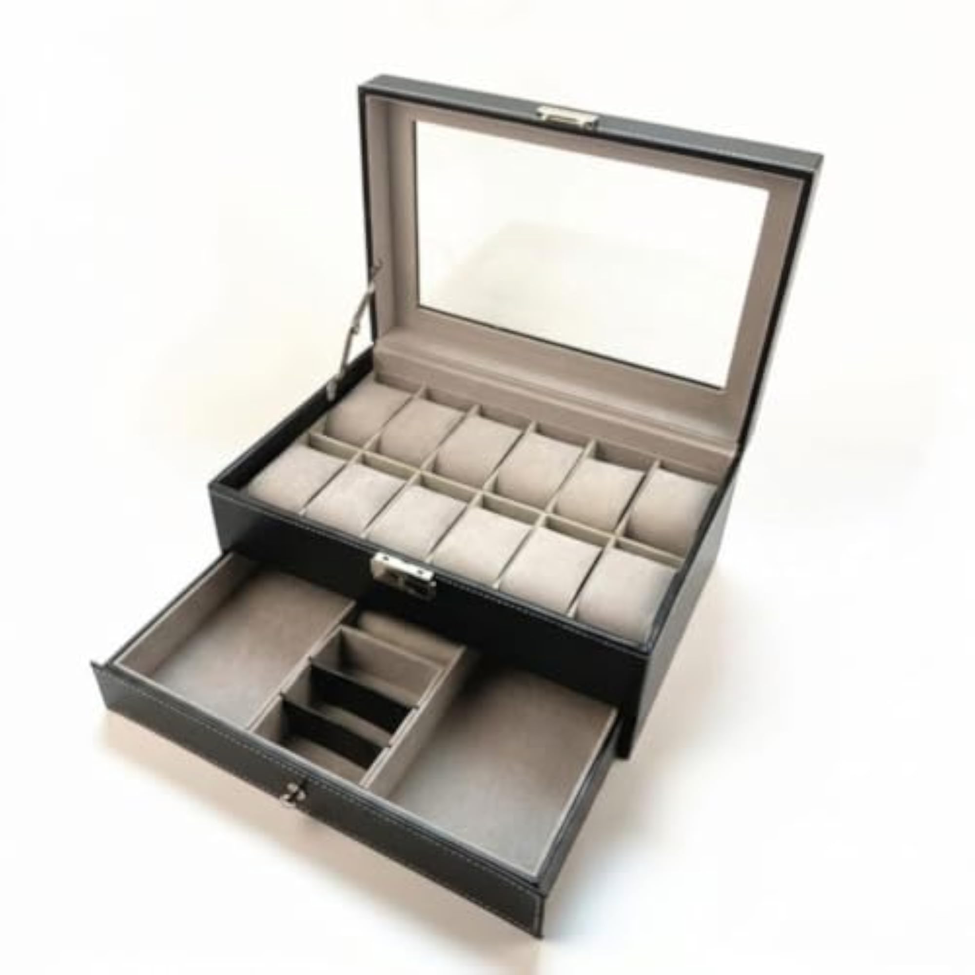 Dustproof Watch Box with Window Compartmented Jewelry Box