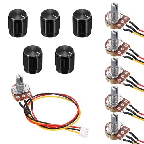 Image of sourcing map 5Set WH148 B1M Ohm Potentiometer Kit, 3Pins Variable Resistors Single Linear Taper Rotary Potentiometer with 20cm Connector Wire Cable, Black Rotary Knobs, Nuts, and Washers