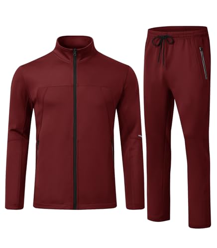 Rdruko Men's Track Suits 2 Piece Set Sweatsuits Tracksuits Jogging Workout Gym Athletic Sweat Suits,Burgundy,M
