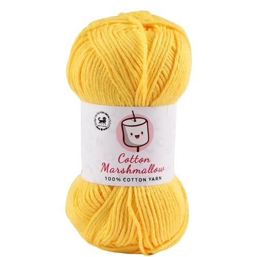 Image of NESTNHAVEN Cotton Marshmallow 100% Cotton Yarn - (50 g, 130 m) - Luxury Yarn for Crochet, Amigurumi, Embroidery, Toys, Garments, Flowers and Hobby Projects (Yellow)