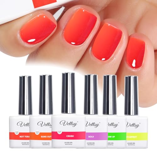 Kit de esmaltes de uñas en gel neon Vettsy sin HEMA, 6 colores miniatura 1