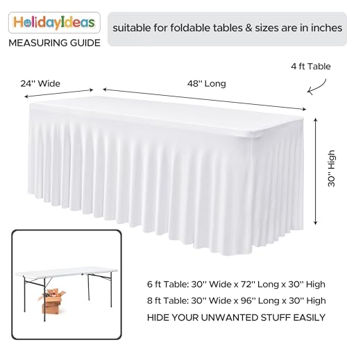 Image of HolidayIdeas White 4ft Spandex Tablecloth 2 Pack Fitted Stretch Rectangluar Table Skirts 24x48 Inch, Wrinkle-Free Floor Length Polyester Table Cover for Weddings Parties Banquets Events