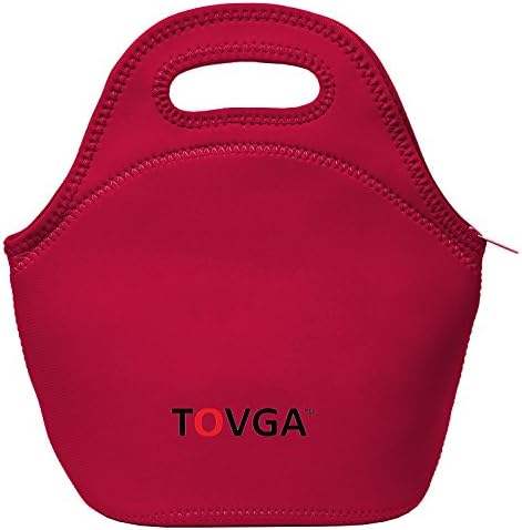 Tovga (TM) - Neoprene Lunch Bag with Sturdy Zipper + Flat Bottom! Made of High Food Grade Material (Vinyl & PVC Free) – Perfectly Insulated to Keep Meal Temperature for Hours – Portable Sleek Design, Re-usable & Dishwasher Safe (Red)