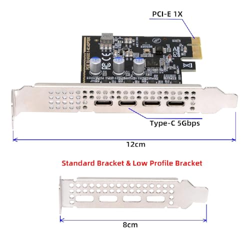 cablecc 5Gbps Four Ports USB3.1 Gen1 Type-C USB-C Female to PCI-E Express 1x Card Adapter uPD720201 with Low Profile Bracket - Thumbnail 4