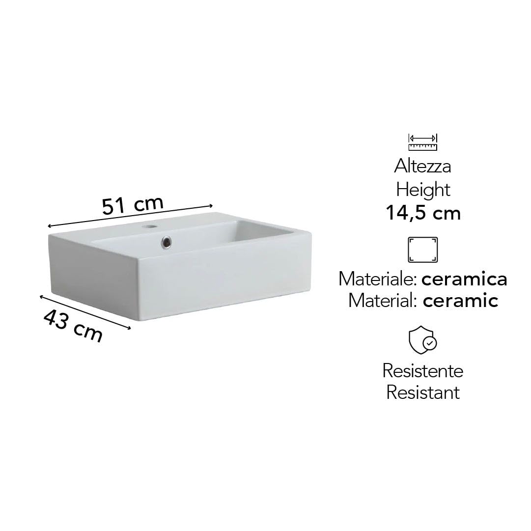 Kiamami Valentina - Lavabo da appoggio rettangolare in ceramica