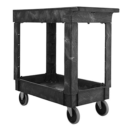 Rubbermaid Commercial Products 2-Shelf Service/Utility Cart With Wheels, 300-Pound Capacity, Black, Lipped Shelves With Handle, Use In School/Restaurant/Warehouse/Manufacturing #TOP1
