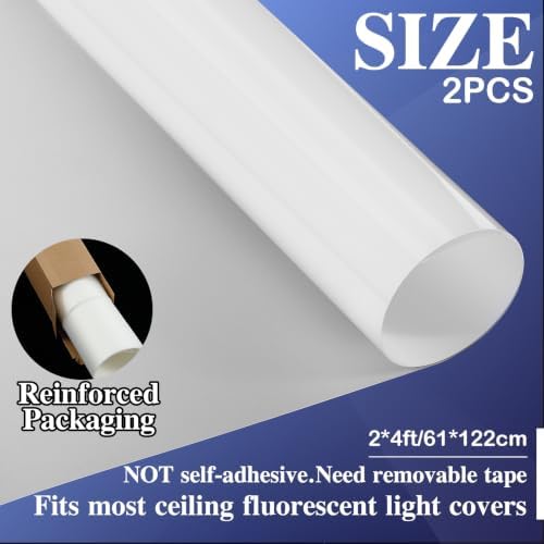 Pushglossy 2 Pack 4 x 2 Feet Light Diffuser Sheet White LED Dimming Diffusion Film Fluorescent Lights Cover for Drop Ceiling Light Fixture Lights Filter Panel for Office Home Classroom, Non-Adhesive - 1