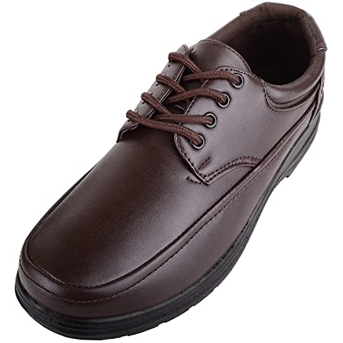 Image of Mens Slip On Faux Leather Formal Suit School Work Comfort Lace Up Shoes - Brown - UK 7 / EU 41