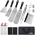Anpro Griddle Accessories Set Tools, 15 PCS Flat Top Grill Accessories with Spatulas & Scraper, Griddle Kit Utensils Set for Outdoor Hibachi, Teppanyaki and Camping