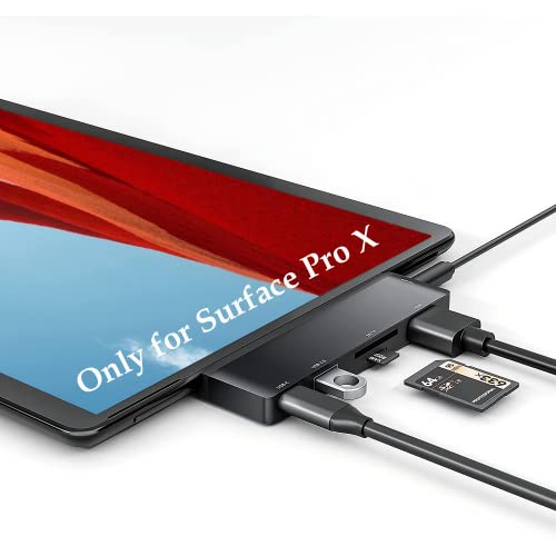 Surface Pro X Hub Dockingstation Dual Monitor, RREAKA 6 in 1 Microsoft Surface Pro X Zubehör Adapter Dock mit 4K HDMI USB C 60W PD USB 3.0 SD/TF Kartenleser 3,5 mm Audio-Buchse Cover