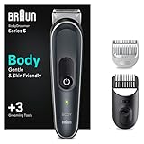 Braun Bodygroomer 5, Körperpflege- und Haarentfernung für Herren, mit SkinShield-Technologie, Sensitiv-Kammaufsatz, lebenslang scharfe Metallklinge, Geschenk Mann, BG5350, grau/weiß