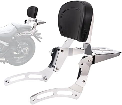 Gamyipp Powersports Sissy Bar with Backrest Flag Pattern Luggage Rack for Kawasaki Vulcan VN 900 VN900 2000 Classic Custom 2009-2021 (Silver)