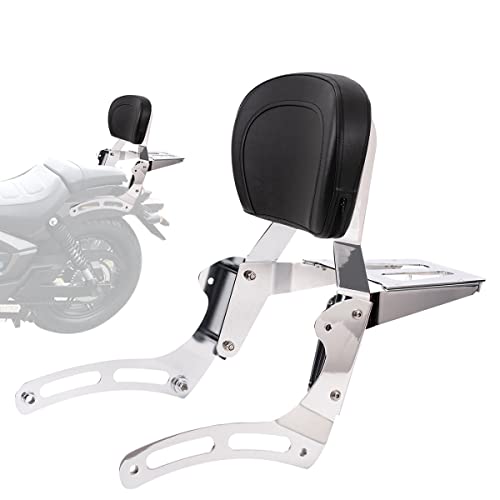 Gamyipp Powersports Sissy Bar With Backrest Flag Pattern Luggage Rack For Kawasaki Vulcan Vn 900 Vn900 2000 Classic Custom 2009-2021 (Silver) #TOP2
