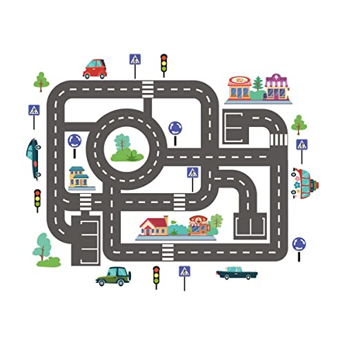 TRIXES Straßenaufkleber – 42 Selbstklebende Teile – Straßen, Gebäude, Schilder