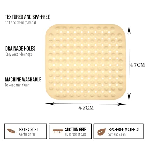 Image of Kuber Industries Bath Mat | PVC Bathroom Mat | Shower Bath Mat | Square Bath Tub Mat | Foot Massager Mat | Anti-Skid Floor Mat | Shower Mat | Cream