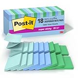 Post-it Super Sticky 100% Recycled Pop-up Notes, Oasis Collection, 3 in. x 3 in., 70 Sheets, 18 Pads, School Supplies and Office Products