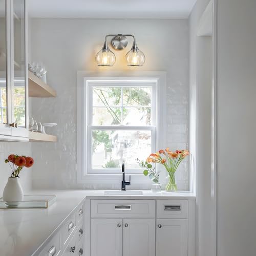 HAHZT Brushed Nickel Bathroom Vanity Light 2 Lights Bathroom Light Fixtures Over Mirror with Clear Glass Shade 14 inch Wall Sconce Lighting Bath(Exclude E26 Bulb) by HAHZT - Used condition - Image 7