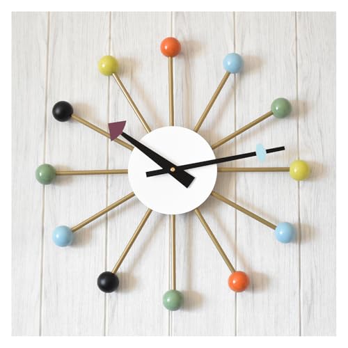 Large Mid Century Modern Wall Clock Silent Non Ticking Battery Operated 20 inch Solid Wood Ball Classic Sunburst Clocks for Living Room Decor,Office Kitchen