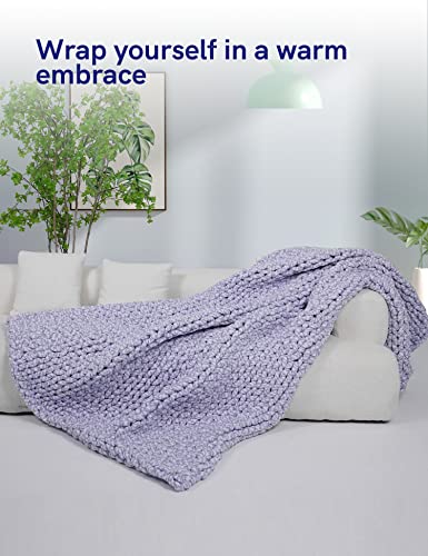 YnM Weighted Blanket, Handmade Chunky Knitted Design, Soft and Cozy, Temperature Regulating and Breathable, Machine Washable Throw for Sleep or Home Decor (Purple Fancy Yarn, 60x80 Inch, 15lbs)
