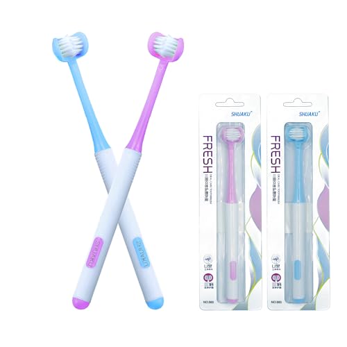CMHX 3-Sided Autism U-Shaped Toothbrush 2 pcs Blue & Pink