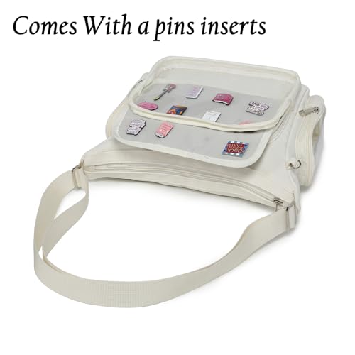 Image of Canvas Ita Bag Crossbody Shoulder Bag Kawaii Purses and Handbags with Anime Pins Display Medium