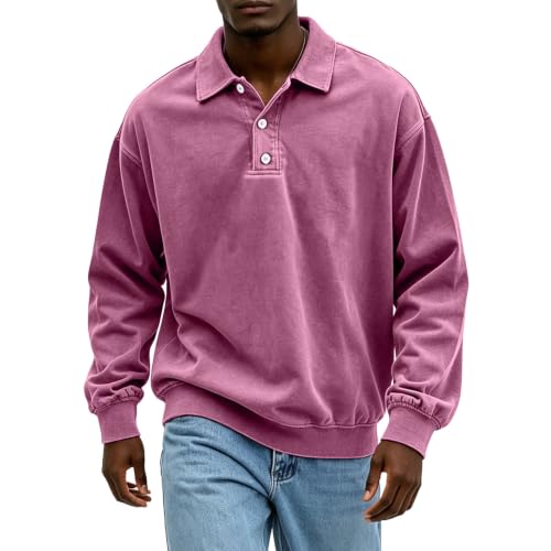 Washed Polo Shirts for Men Big and Tall Long Sleeve Tshirts Casual Pullover | Retro, Collared, Drop Shoulder, Distressed, Breathable, Athletic Tshirts, Classic Shirts, Athleisure, Fall Winter Clothes - image 2