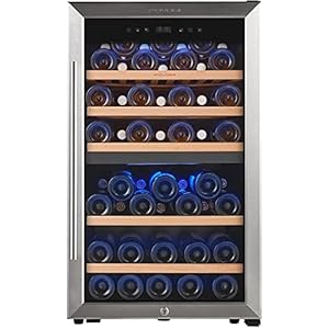 20″ Wine Cooler Fridge 52 Bottles (Bordeaux 750ml),Freestanding Dual Zone Wine Refrigerator,Wine Cellar with Upgrade Compressor,Fast Cooling Quiet Low Vibration – Chiller for Kitchen,Home Bar