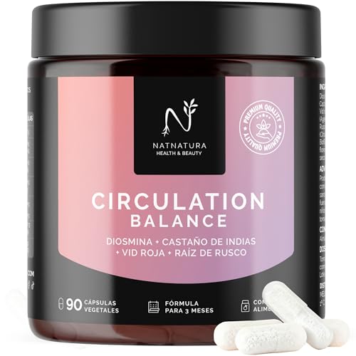 Circulation Balance con Diosmina, Castaño de Indias, Vid Roja y Rusco | Alivio para Piernas Cansadas y Pesadas | 3 Meses | NATNATURA