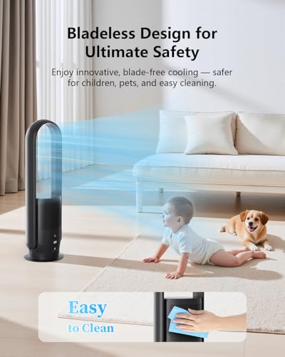 Image of U ULTTY Bladeless Tower Fan and Air Purifier in one, Quiet Tower Fan with Remote, Touch, 9 Speeds, 8H Timer, HEPA Filter 99.97%, 90 Oscillation Fans, Floor Fans Powerful for Home Office Room, Black