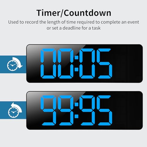 Horloge murale numérique LED bleu clair avec pendules murales télécommande - 6
