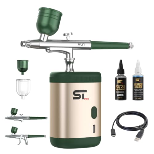 Supreme Trimmer Barber Airbrush Kit Cordless Hair and Beard Enhancement System with Ink Cleaning Solution 2 Style Triggers for Thinning Hair Natural Texture Fuller Looking Hair - AG1 (Sand)