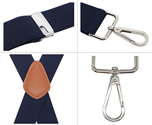 Bioterti Men’s Heavy Duty X- Back 1.4 Inch Suspenders With 4 Snap Hooks (Navy) #TOP2