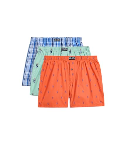 POLO RALPH LAUREN Mens Woven Boxers Robinson Plaid/Morning Robe Bear Stripe/Spring Melon W/Boston Ro XL One Size