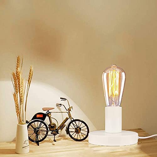 Dxmkop Industrial Table Lamp,Base E26/E27 Ceramic Base Holder, Vintage Small Desk Lamp With Plug In Cord On/Off Switch,Simple Metal Edison Light Bulb Stand (White) #TOP4