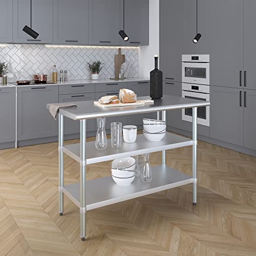 Image of AmGood Stainless Steel Work Table with 2 Shelves | NSF | Metal Utility Table (48 inch Long x 24 inch Deep)