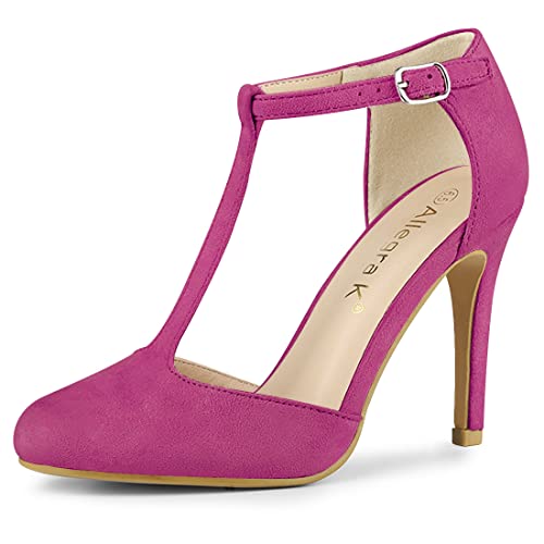Allegra K Women Rounded Toe Stiletto Heel T-Strap Dress Hot Pink Pumps - 10 M US