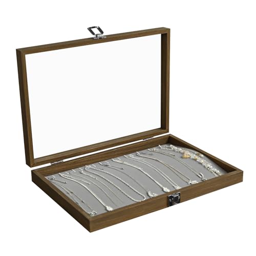 Stratalife Necklace Box Necklace Holder Organizer Wooden Jewelry Box Jewelry Storage Display for Vendors Organizer Tray with Clear Lid Vintage Style