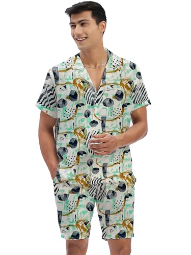 Image of Amazon Brand - Anarva Mens Camouflage Printed Co-ord Set | Half Sleeve Shirt and Shorts Set | Casual Summer Outfit for Beach, Travel, Vacation -