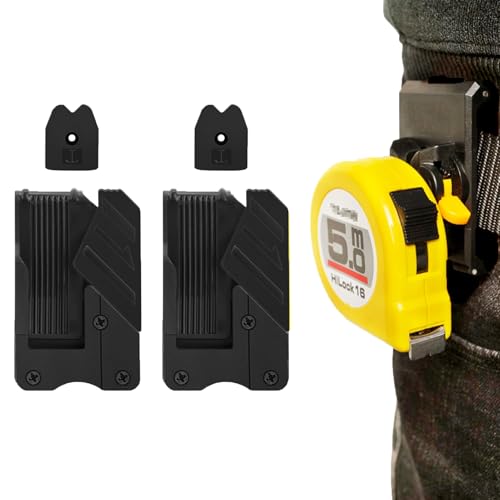 2Pcs Tape Measure Holder for Belt, Quick-Draw Universal Tape Holder Tape Measure Belt Clip Clip-on Tool Clips Scaffolding Tools Holder Accessories for Electrician Carpenter Plumber Impact Nailer