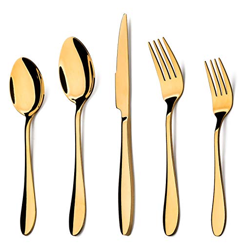 E-far Silverware Set, 20-Piece Black Stainless Steel Flatware Utensil Set, Include Knife/Spoon/Fork, Mirror Polished, Dishwasher Safe - Service for 4