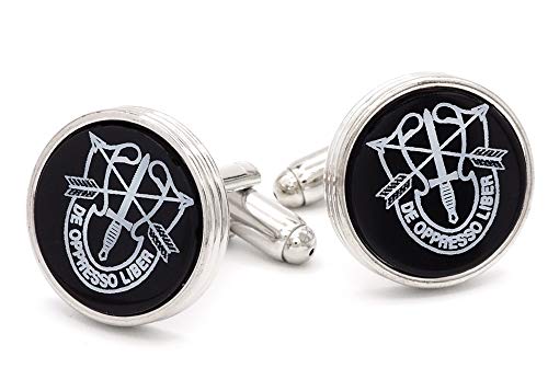 JJ Weston Cufflinks with Onyx Engraved with The Special Forces Green Beret Emblem. Made in The USA