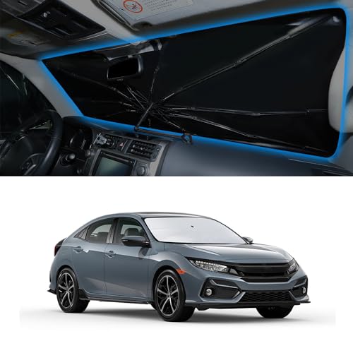Image of Windshield Sun Shade Umbrella for 2016-2021 Honda Civic | Full covered for windshield, Block UV Rays, Heat Reduction, Easy to install, Durable & Fold Up Small