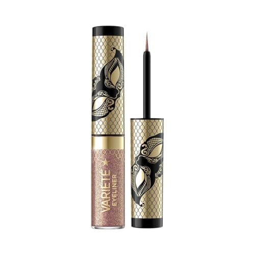Eveline Cosmetics Variété Sparkle Gold Liquid Eyeliner - Long-lasting Waterproof Colorful Eyeliner with Precision Brush Applicator for 24-Hour Wear