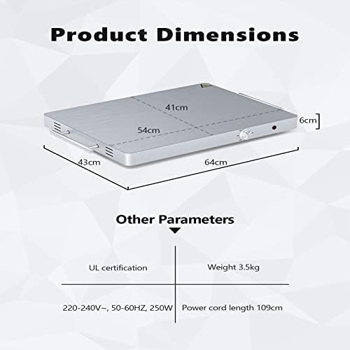 COSTWAY 64x43x6cm Food Warming Tray, Adjustable Temperature Electric Server Dish Warmer with Handle, Non-Slip Foot and Overheat Protection, Stainless Steel Food Hot Plate