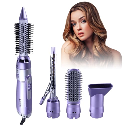Layhou 4 en 1 cepillo secador de pelo & hot air styler, cepillo moldeador de aire, revestimiento en cerámica, moldeador pelo para secar, alisar y dar volumen hair, violeta