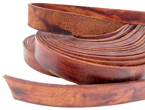 esnado Lederband Flach | Breite: 20 mm; Dicke: ca. 2,5 mm - Antik Braun - 3 Meter | ECHTES Leder - pflanzlich gegerbt | zum Basteln | Herstellung von Armbändern, Mittelalter, Schmuck