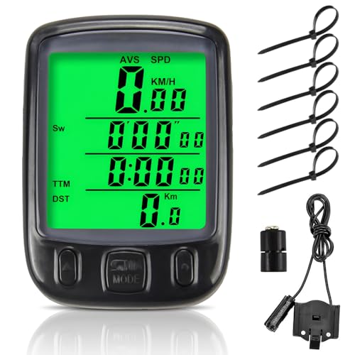 ZMCVOE Velocimetro Bicicleta, Impermeable Cuentakilómetros Bicicleta con 24 Funciones, Cableado Ciclocomputador con Pantalla Retroiluminada, Computadora de Bicicleta para Jinete Nocturno (Negro)