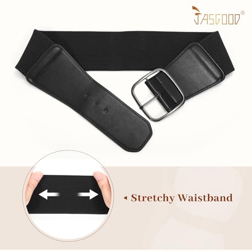 JASGOOD Women Elastic Wide Belt Ladies Stretchy Waist Patent Belt with Square Buckle for Dress4