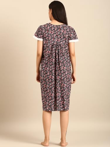 Image of Rupa Jon Aishwarya Women Short Printed Nighty in Premium Cotton Blend Fabric, Midi Length, Night Dress, Three-Fourth Length for Comfortable Everyday Wear
